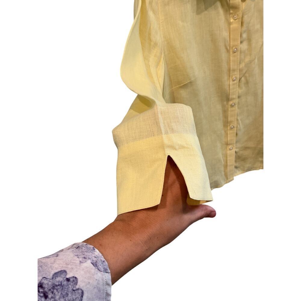 Talbots Womens Linen Button Up Shirt Butter Yellow Beachy Euro Summer Coastal - Picture 5 of 8